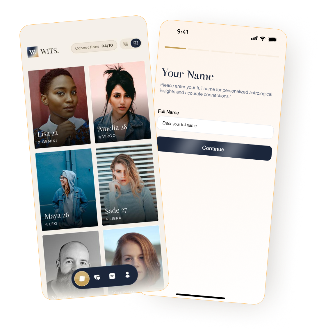 WITS app preview showing connections and onboarding